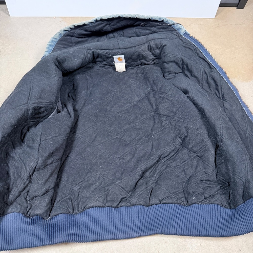 ultra faded vintage Carhartt Washed Duck blanket Lined Hooded Jacket J04 NVY 3XL - Picture 3 of 8